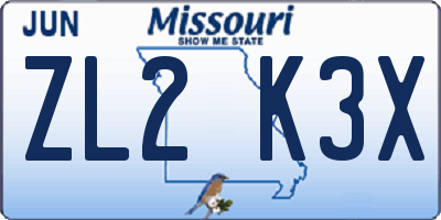 MO license plate ZL2K3X