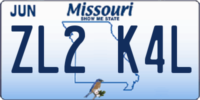 MO license plate ZL2K4L