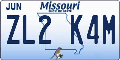 MO license plate ZL2K4M