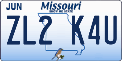 MO license plate ZL2K4U