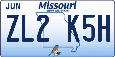 MO license plate ZL2K5H