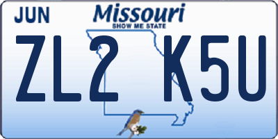 MO license plate ZL2K5U