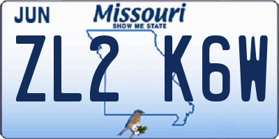 MO license plate ZL2K6W