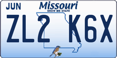 MO license plate ZL2K6X