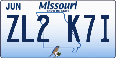 MO license plate ZL2K7I