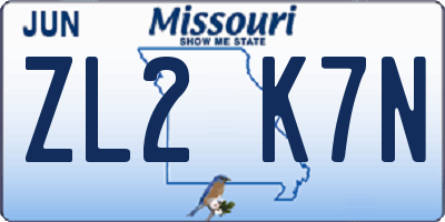 MO license plate ZL2K7N