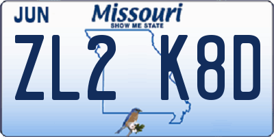 MO license plate ZL2K8D