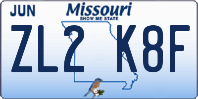 MO license plate ZL2K8F