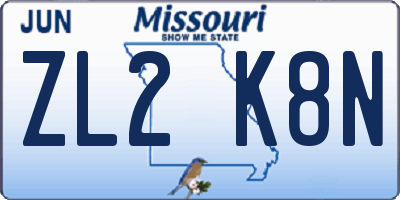 MO license plate ZL2K8N
