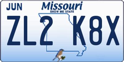 MO license plate ZL2K8X