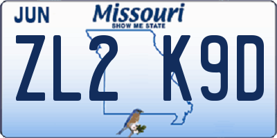 MO license plate ZL2K9D