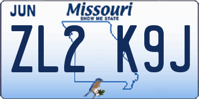 MO license plate ZL2K9J