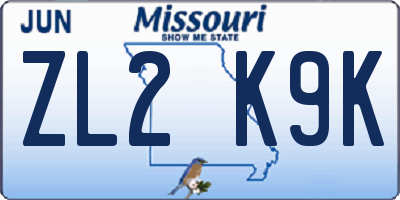 MO license plate ZL2K9K