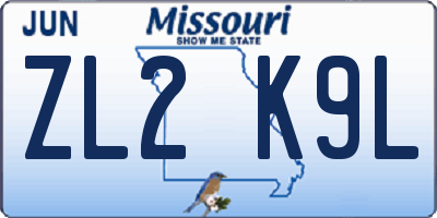 MO license plate ZL2K9L
