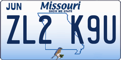 MO license plate ZL2K9U