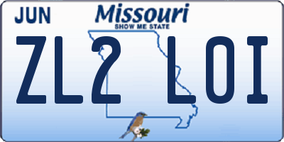 MO license plate ZL2L0I