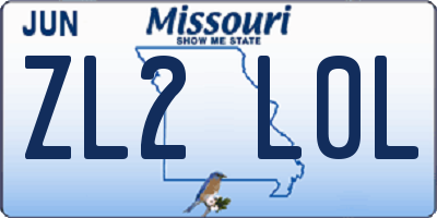MO license plate ZL2L0L