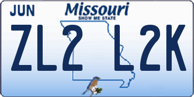MO license plate ZL2L2K