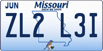 MO license plate ZL2L3I