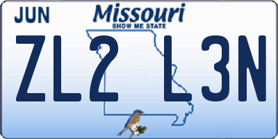 MO license plate ZL2L3N