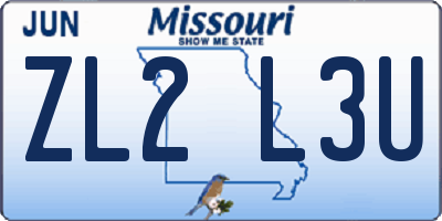 MO license plate ZL2L3U