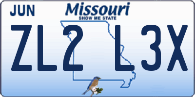 MO license plate ZL2L3X