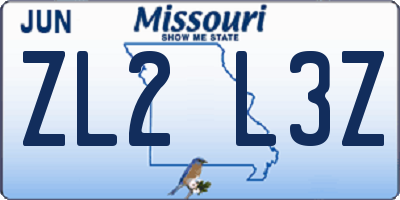 MO license plate ZL2L3Z