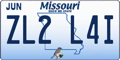 MO license plate ZL2L4I