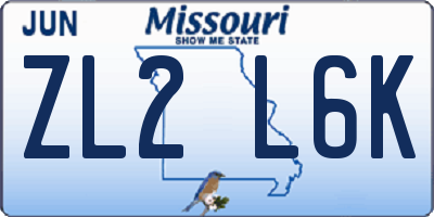 MO license plate ZL2L6K
