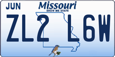 MO license plate ZL2L6W