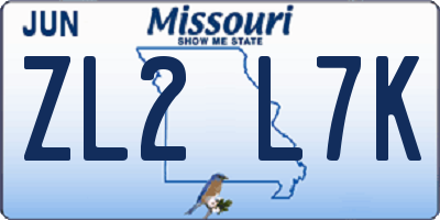 MO license plate ZL2L7K