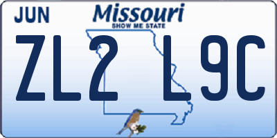 MO license plate ZL2L9C