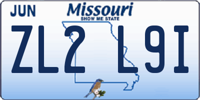 MO license plate ZL2L9I