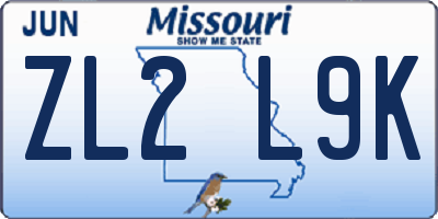 MO license plate ZL2L9K