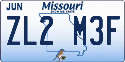 MO license plate ZL2M3F