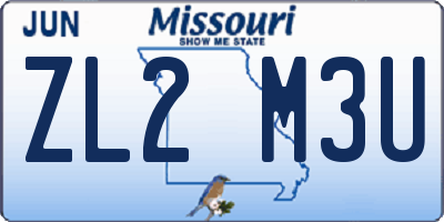 MO license plate ZL2M3U