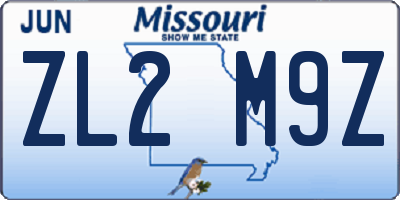 MO license plate ZL2M9Z