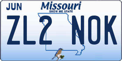 MO license plate ZL2N0K