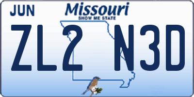 MO license plate ZL2N3D