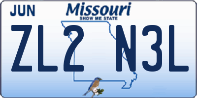 MO license plate ZL2N3L