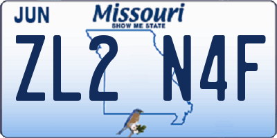 MO license plate ZL2N4F