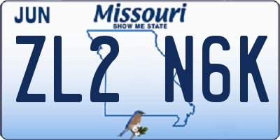 MO license plate ZL2N6K