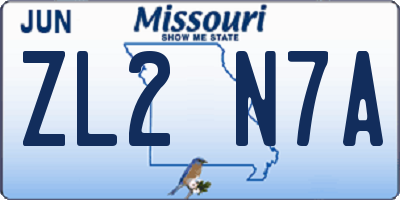 MO license plate ZL2N7A