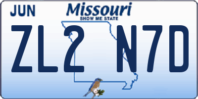 MO license plate ZL2N7D