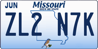 MO license plate ZL2N7K