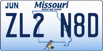 MO license plate ZL2N8D