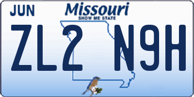 MO license plate ZL2N9H