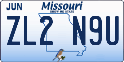 MO license plate ZL2N9U