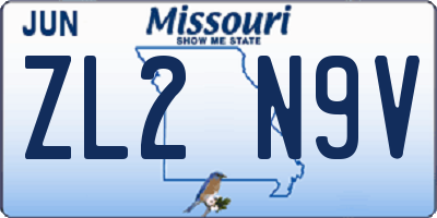 MO license plate ZL2N9V