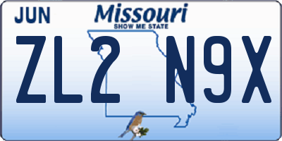 MO license plate ZL2N9X